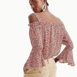 J. Crew Silk Off the Shoulder Heart Print Top